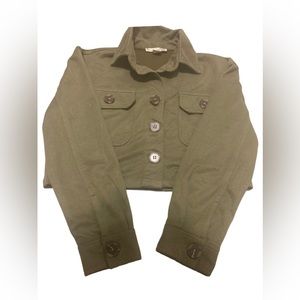 Polyester Olive Green Cropped KnitWorks Jacket